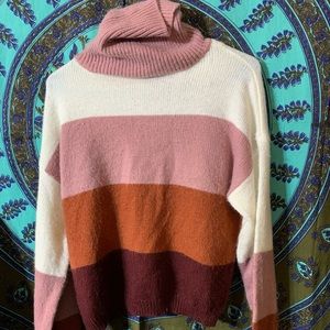 Polly & Esther Pink Colorblock Turtleneck Sweater